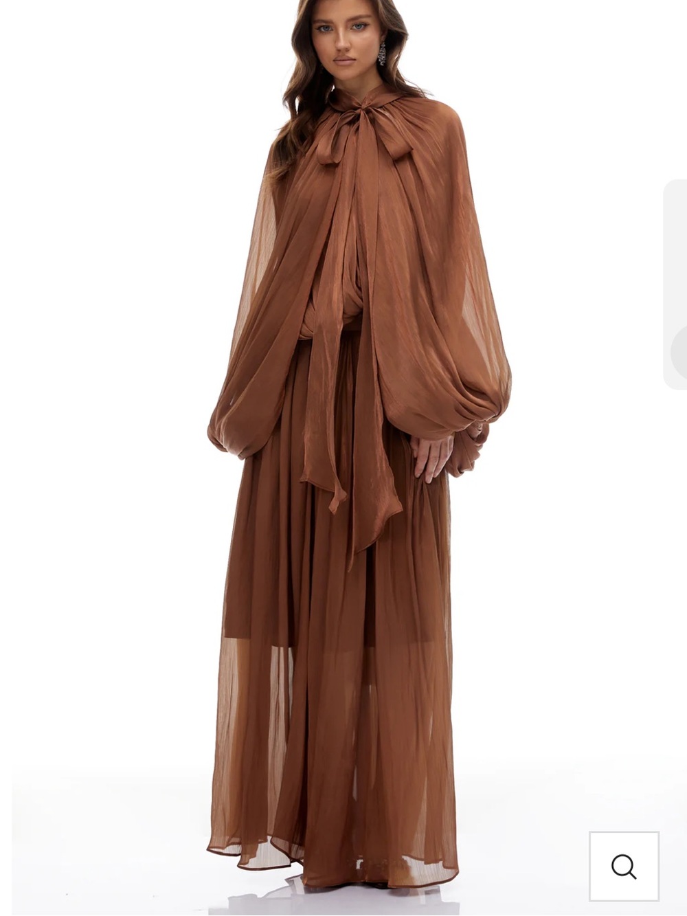 Miss Rosier Mila Brown Pleated Satin Maxi
Dress Gown Large NWT Draped Metallic